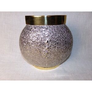 Michael Aram Shagreen Collection Silver Pebble Texture With Gold Rim Small Vase